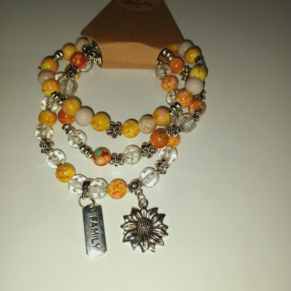 Chic Beaded Bracelet Set with Sunflower Charm